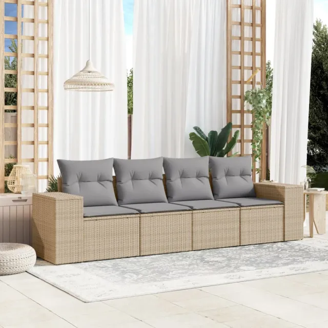 vidaXL 4-delige Loungeset met kussens poly rattan beige, foto 2