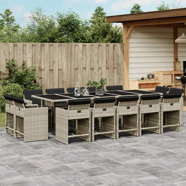 vidaXL 15-delige Tuinset met kussens poly rattan lichtgrijs grijs, foto 2