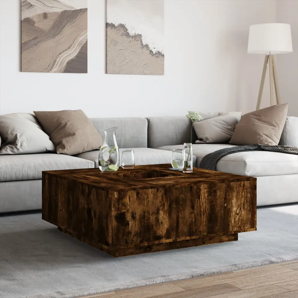 vidaXL Salontafel 100x100x40 cm bewerkt hout gerookt eikenkleurig, foto 2