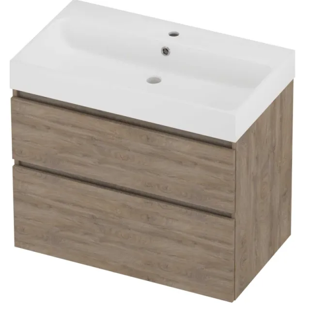 Proline Podium Badmeubelset Polystone Loft 1 Kraangat Asymmetrisch 80x46x70 cm Mat White Raw Oak Eiken