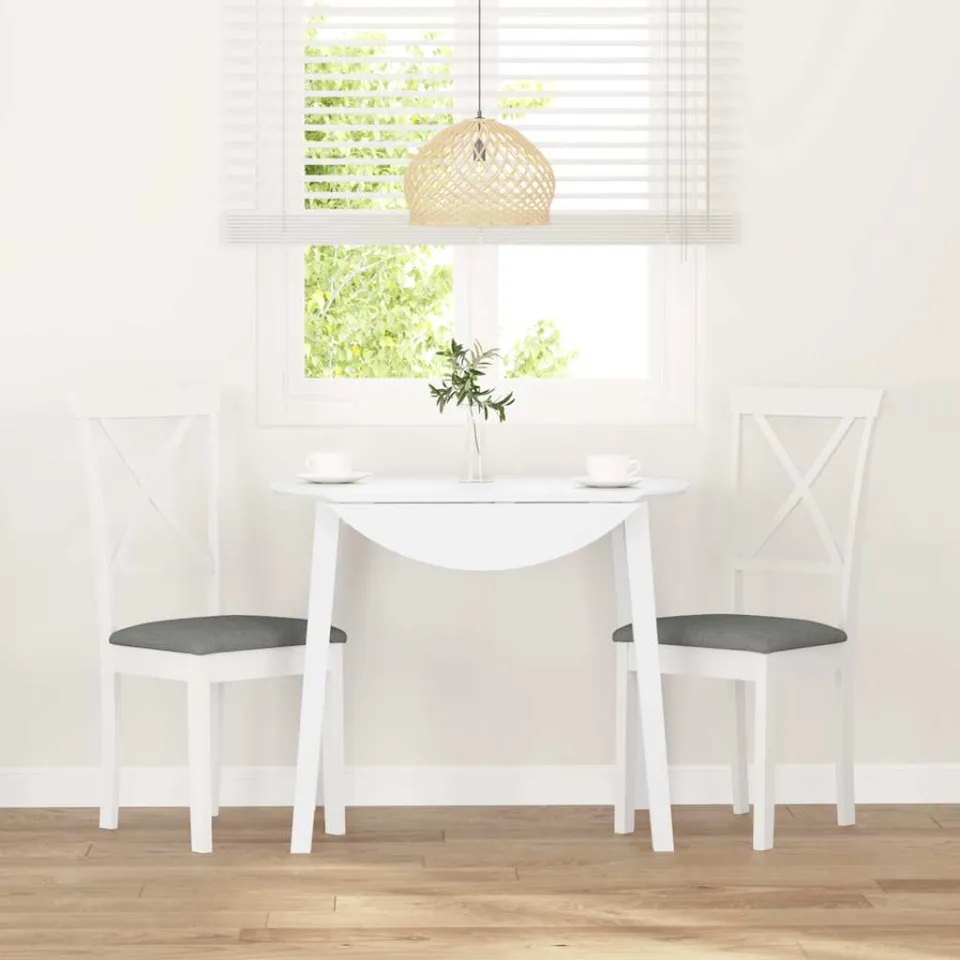 vidaXL Eetkamerstoelen met kussens 2 st massief hout rubber wit, foto 3