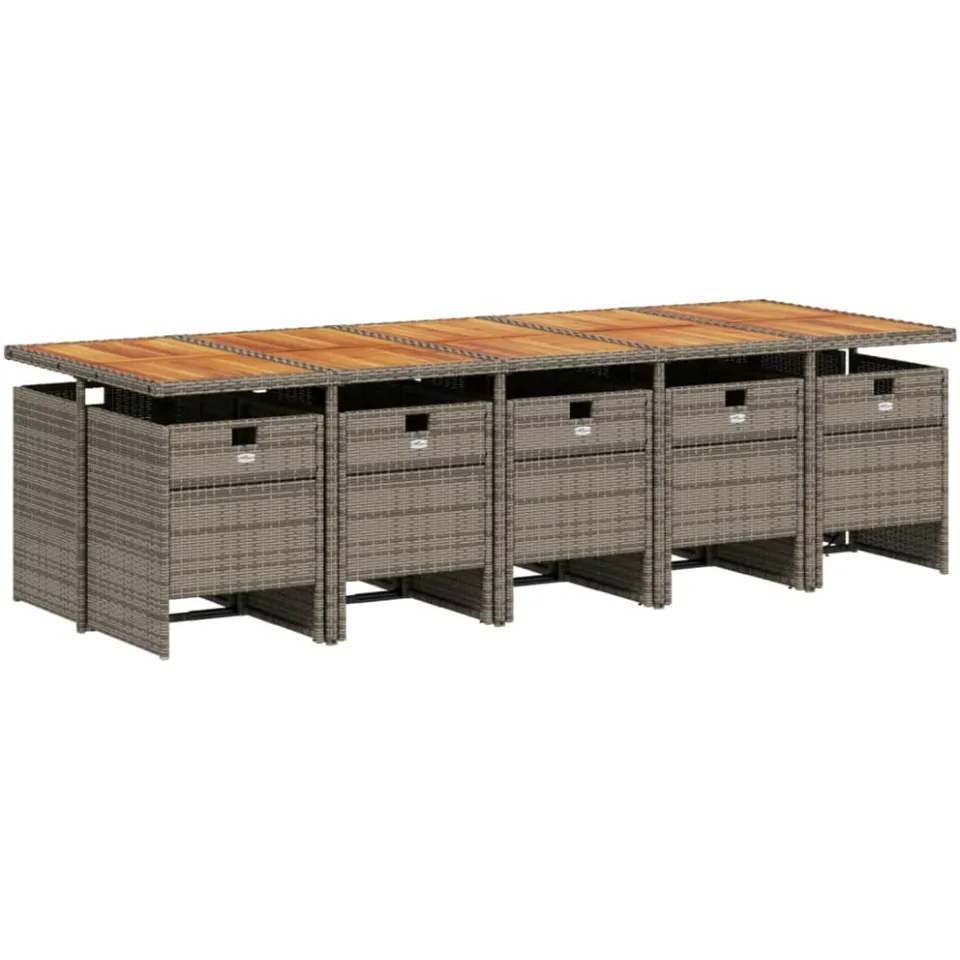 vidaXL 11-delige tuinset met kussens, grijs polyrotan