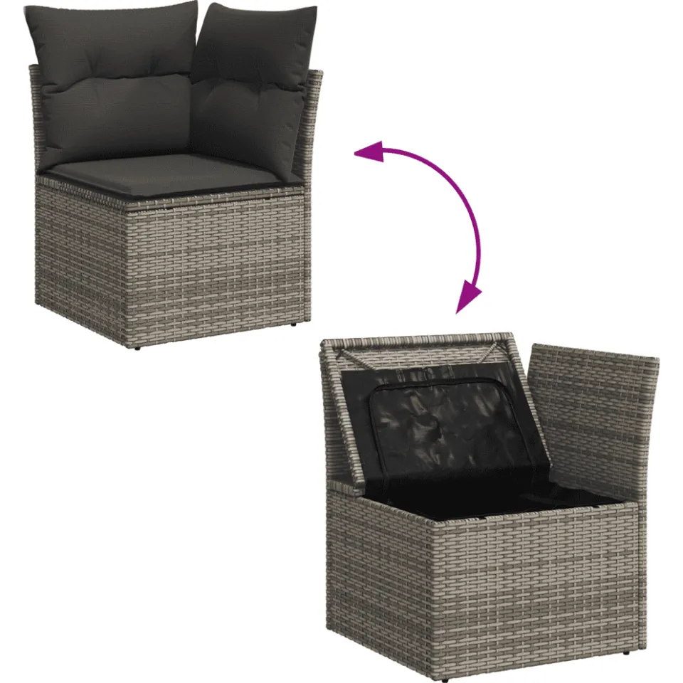 vidaXL 9-delige Loungeset met kussens poly rattan grijs, foto 4