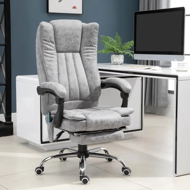 Wishdor Massage bureaustoel - Verwarming en 6-punts vibratie - Verstelbare rugleuning met voetsteun - Draaibaar en in hoogte verstelbaar - Grijs - 62 x 67 x 113-120 cm