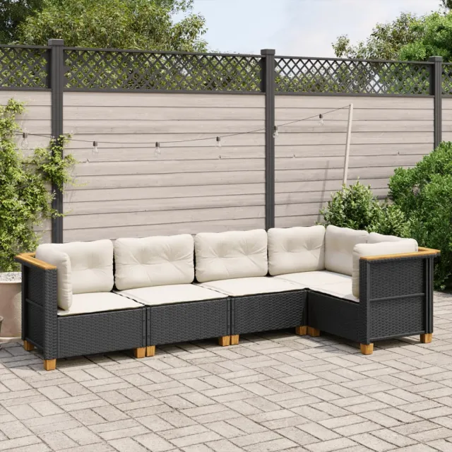 vidaXL 5-delige Loungeset met kussens poly rattan zwart, foto 2