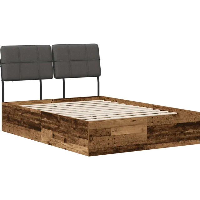 vidaXL Tweepersoonsbed met hoofdbord Oud hout en donkergrijs Bruin