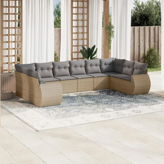 vidaXL 10-delige Loungeset met kussens poly rattan beige, foto 2