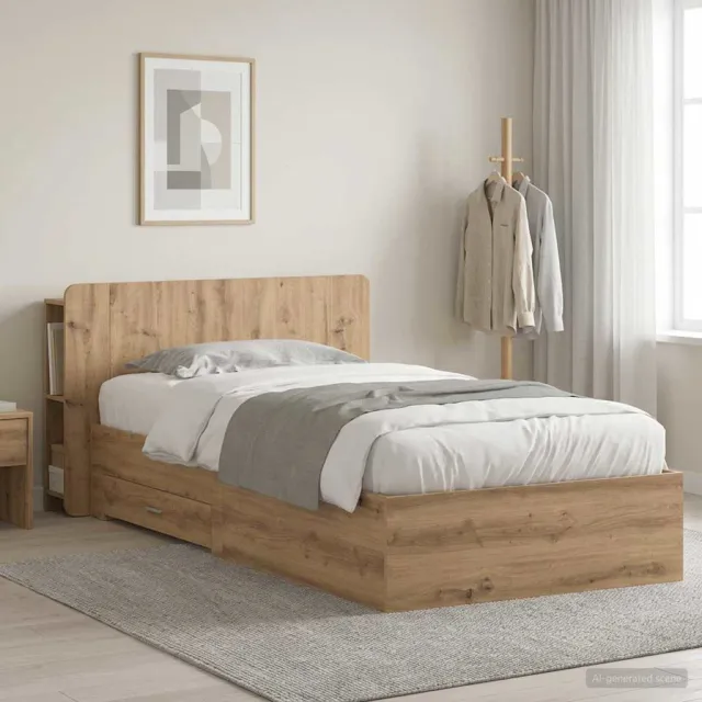 vidaXL Bedframe met opslag Artisanaal eiken 90 x 190 cm Bewerkt hout Bruin