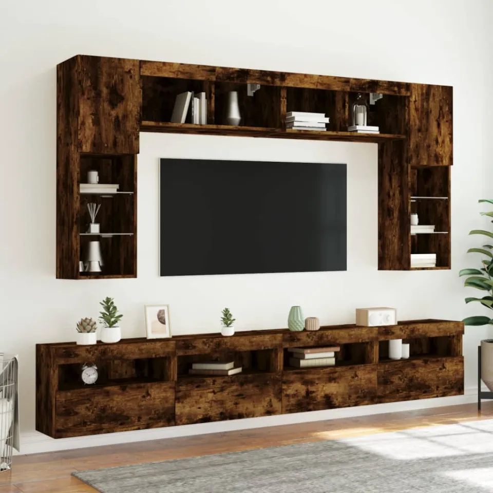 vidaXL 8-delige Tv-wandmeubelset met LED-verlichting gerookt eiken, foto 3