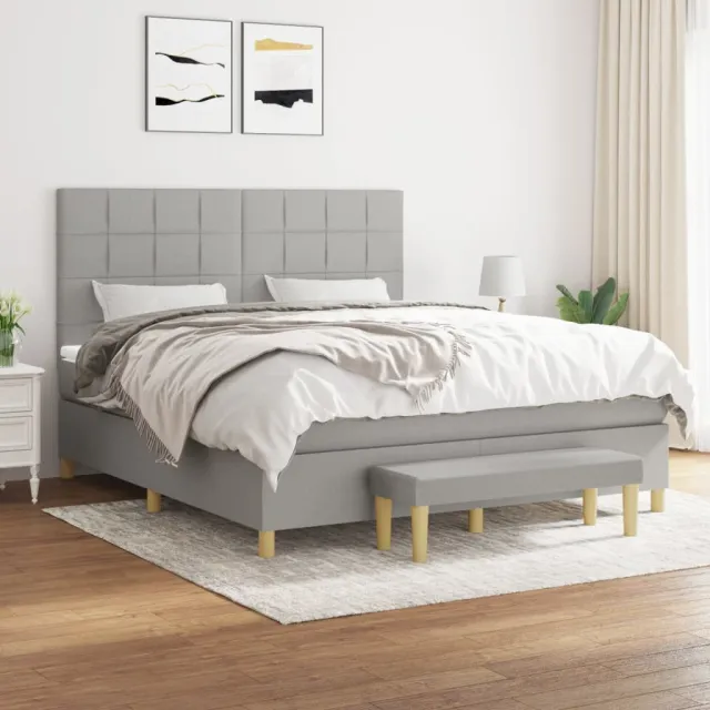vidaXL Boxspring met matras stof lichtgrijs 160x200 cm grijs