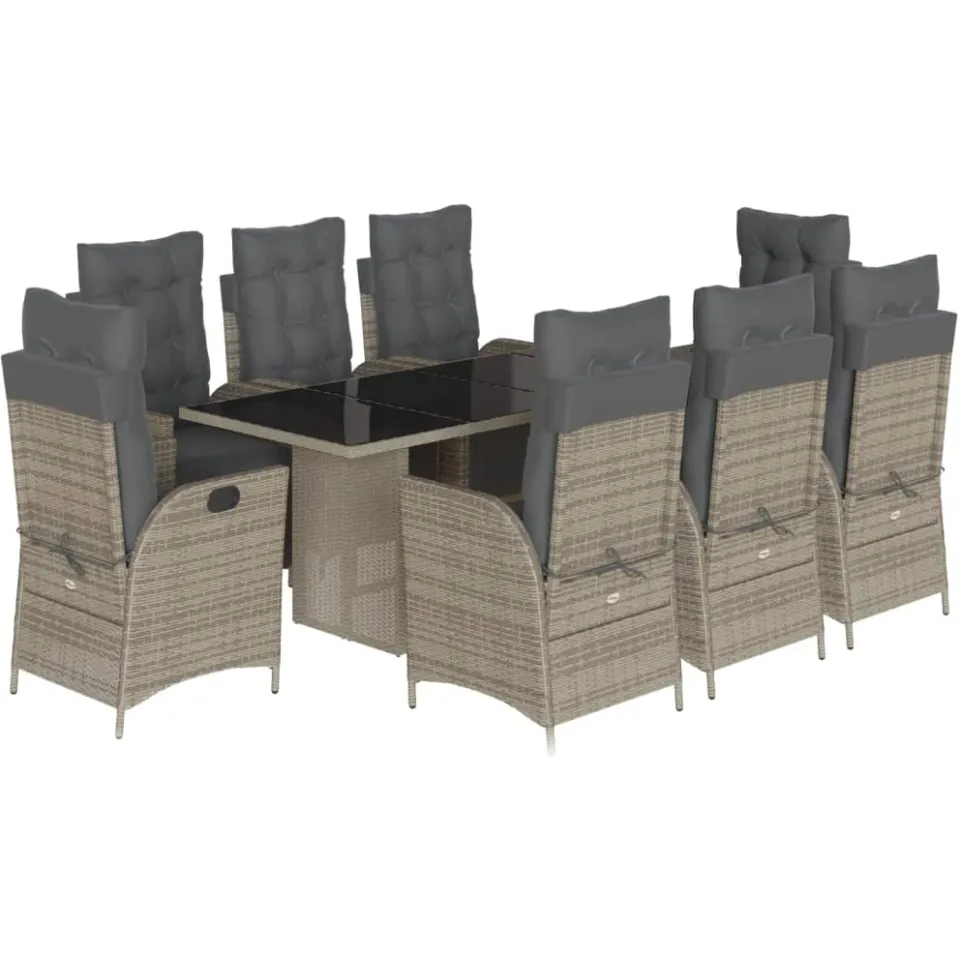 vidaXL 9-delige Tuinset met kussens poly rattan grijs