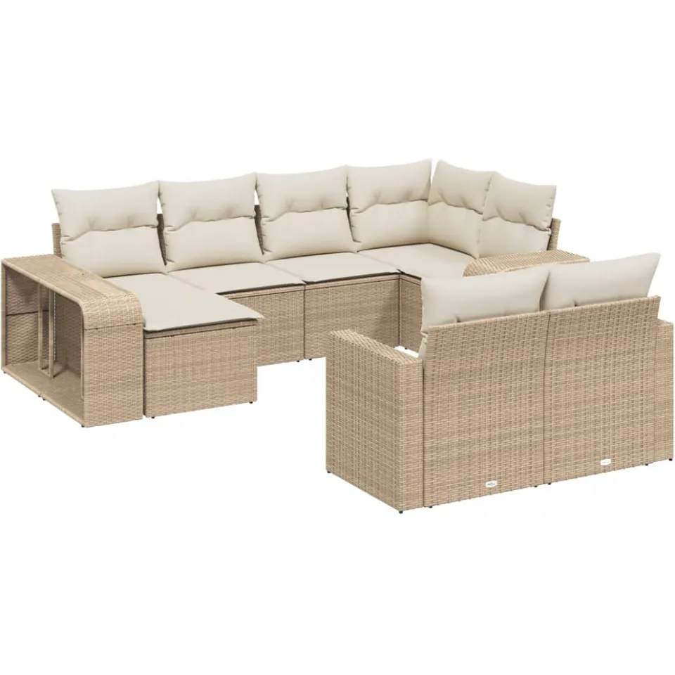 vidaXL 10-delige Loungeset met kussens poly rattan beige, foto 3