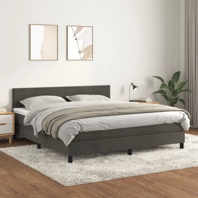 vidaXL Boxspring met matras fluweel donkergrijs 160x200 cm grijs
