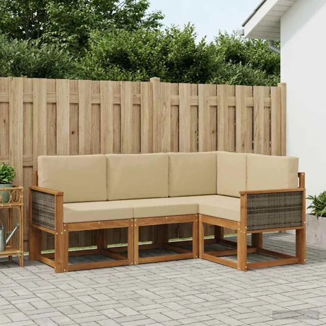 vidaXL Buiten bankenset 4 st 4-zits Natuurlijk en Beige