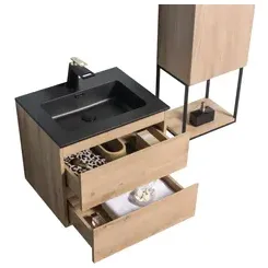 Aquazuro Wastafelonderkast Napoli 59cm - Scandinavisch Eiken - Met 2 Lades - 59,4x50x47,5cm, foto 3