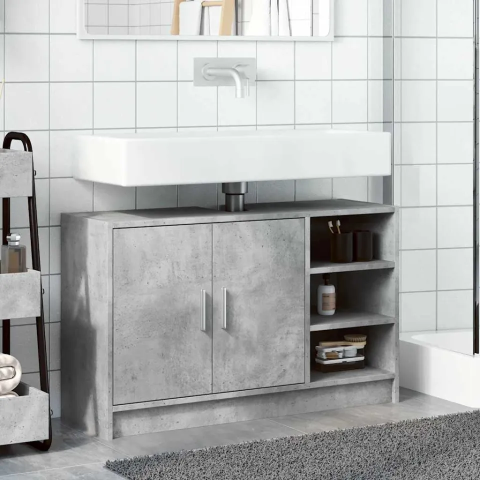 vidaXL Wastafelkast 90x29x55 cm bewerkt hout betongrijs grijs, foto 3
