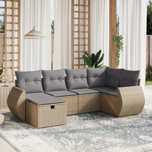vidaXL 6-delige Loungeset met kussens poly rattan gemengd beige, foto 2