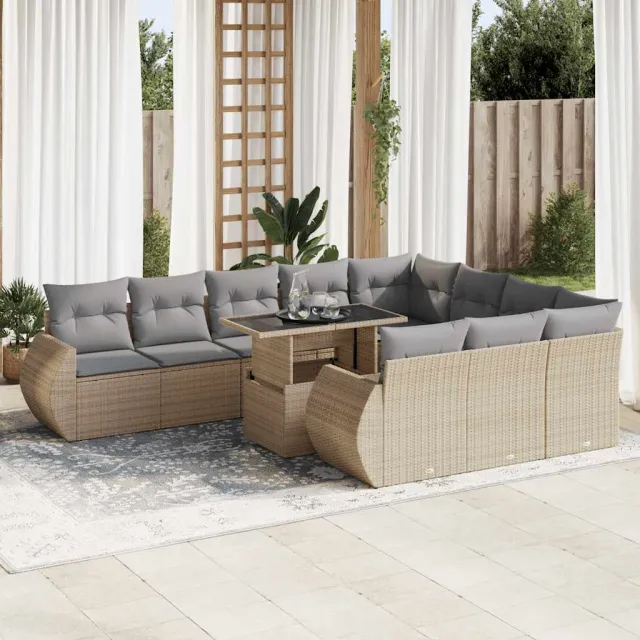 vidaXL 11-delige Tuinset met kussens poly rattan beige, foto 2