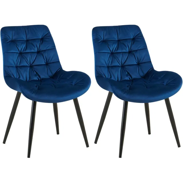 CLP Rossford Set van 2 eetkamerstoelen - klassiek - met rugleuning - velvet - fluweel - Fluweel/donkerblauw