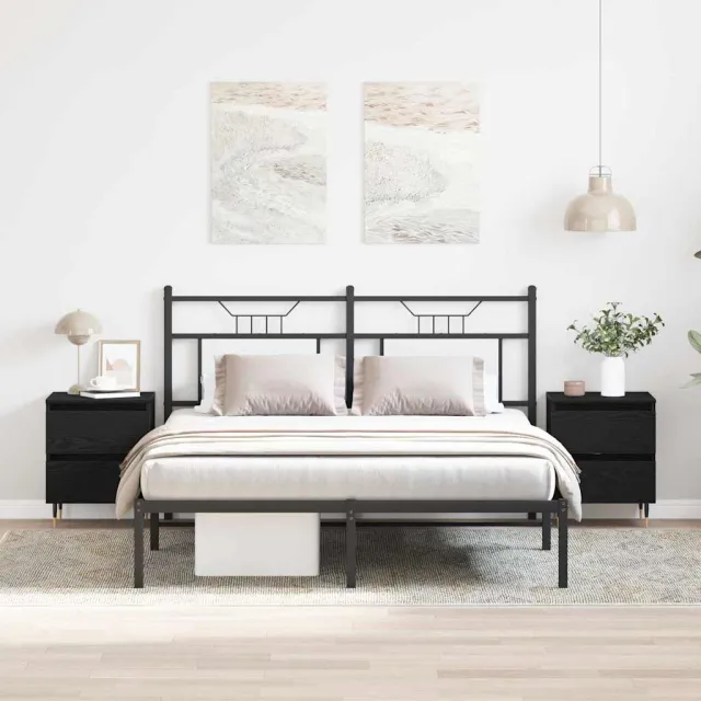 vidaXL Nachtkastje 2 st Zwart Eiken 40 x 35 x 50 cm Bewerkt hout, foto 2