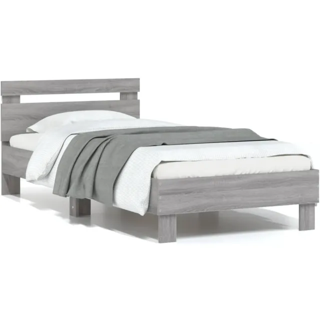 vidaXL Bedframe met hoofdbord en LED grijs sonoma eikenkleur 75x190 cm