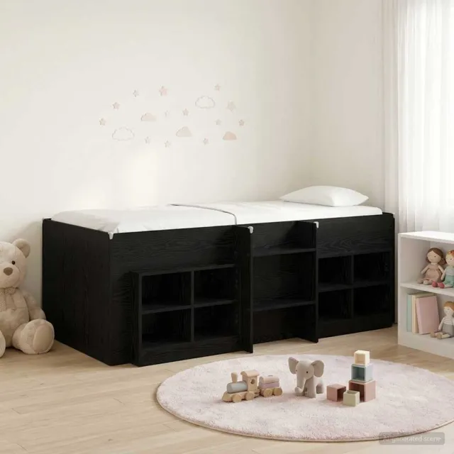 vidaXL Loft Bed Frame met Kast met plank 3 st Zwart Bewerkt hout