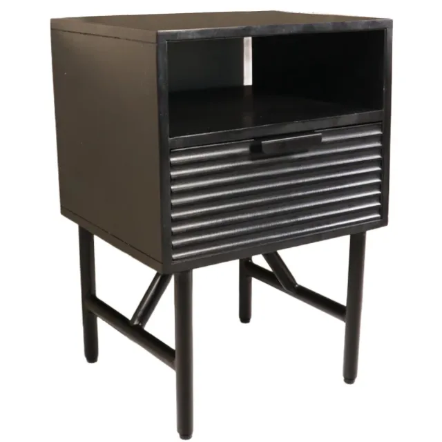 Lizzely Garden & Living Nachtkastje industrieel mangohout bijzettafel Avy zonder achterwand zwart duurzaam mango side table