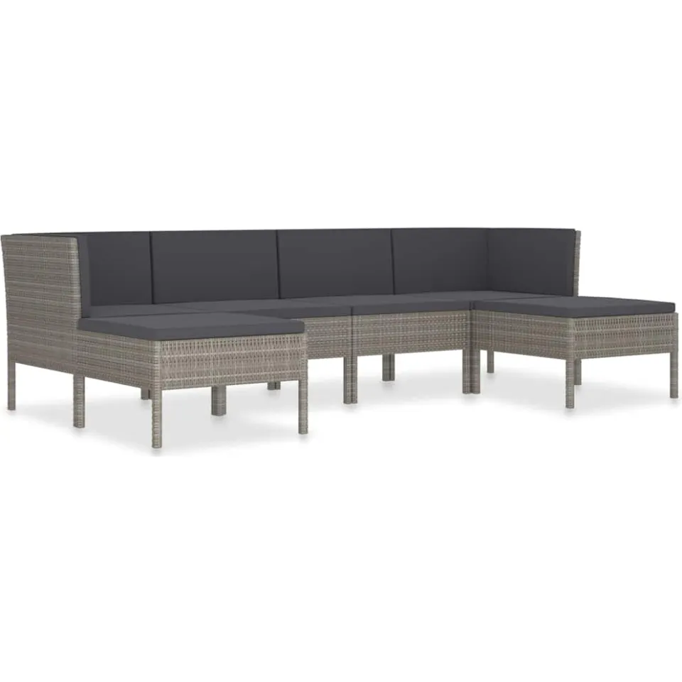 vidaXL 6-delige Loungeset met kussens poly rattan grijs