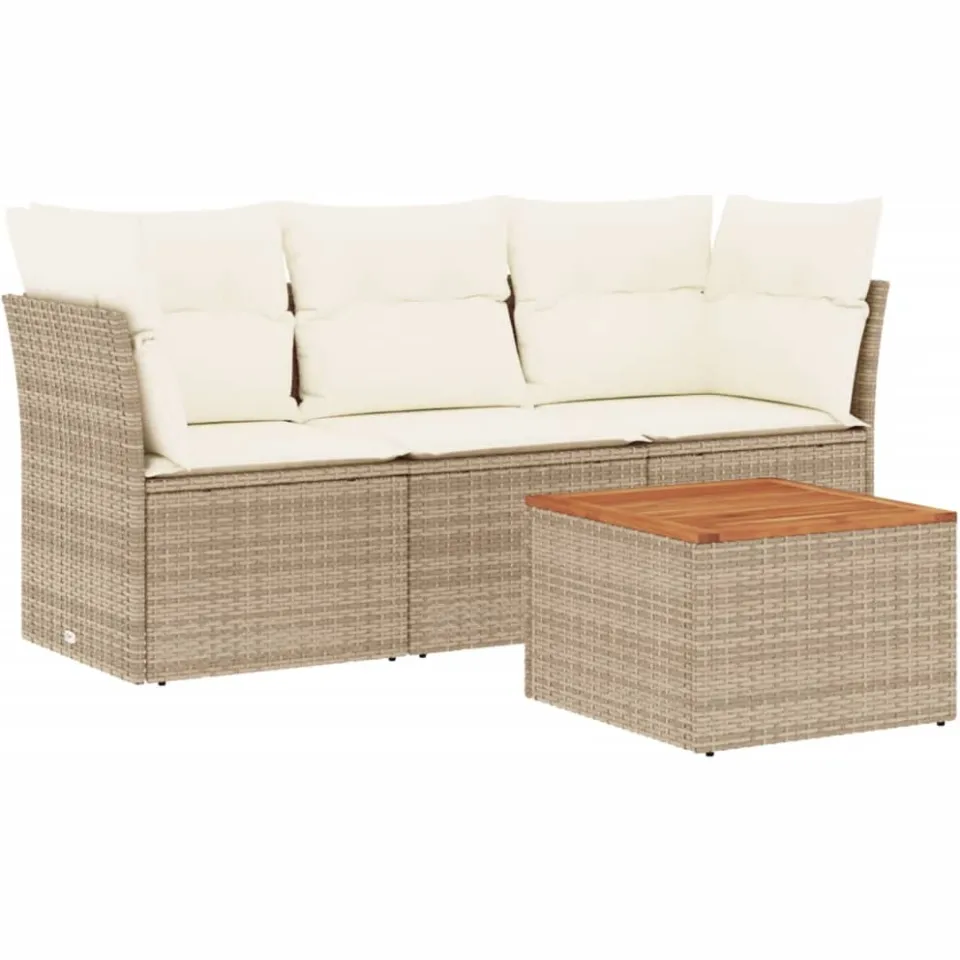 vidaXL 4-delige Loungeset met kussens poly rattan beige, foto 3