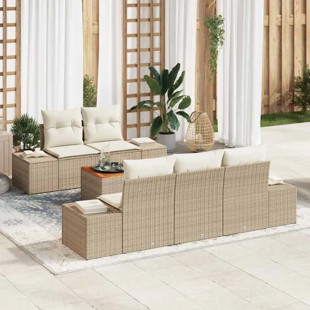 vidaXL Tuinbankenset 6 st Beige en Crème poly rattan, foto 2