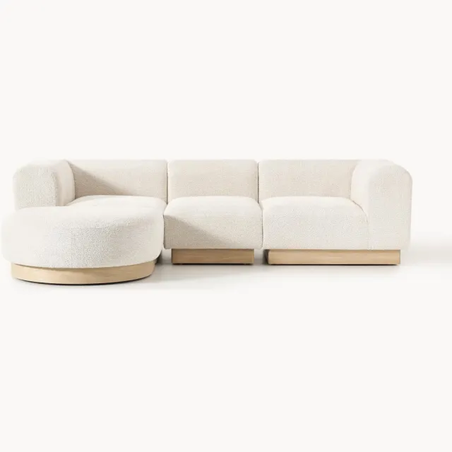 Westwing Collection Modulaire bank Natalie (3-zits) uit teddy-bouclé met kruk (links/rechts) Wit