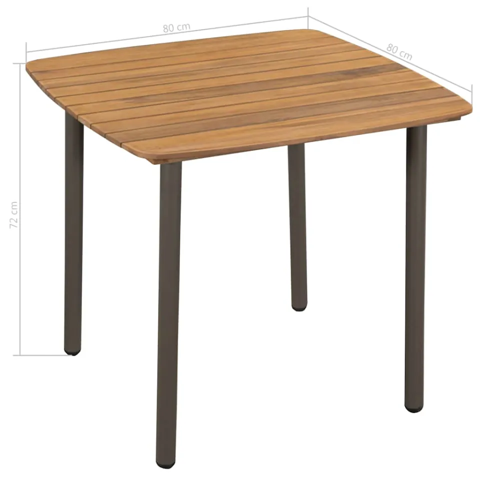 vidaXL Tuintafel 80x80x72 cm massief acaciahout en staal, foto 3