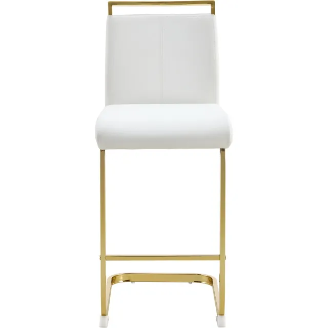 SONNENH Barkrukken set van 2 - Wit PU-kunstleer en goudkleurig sledeframe - Zithoogte 63,5 cm Wit met goudkleurig frame