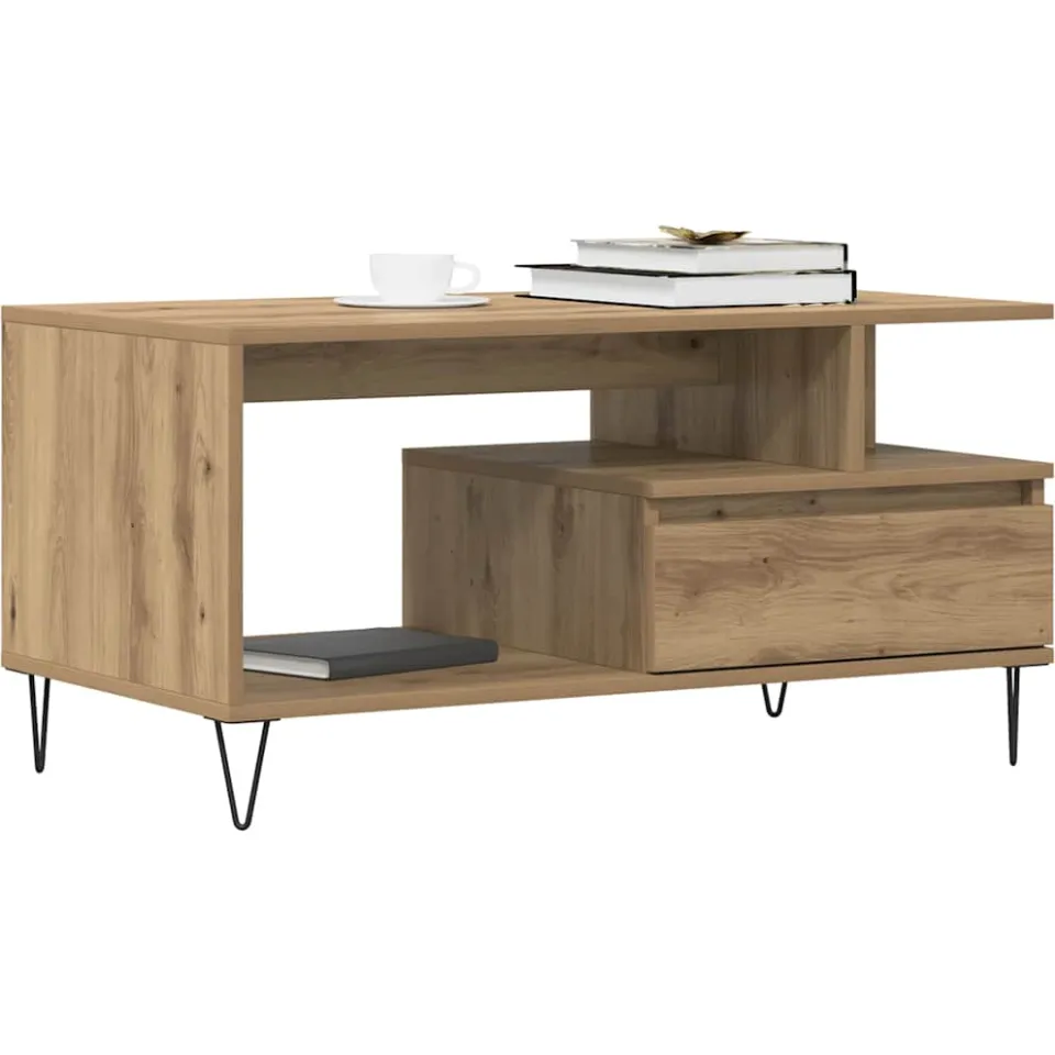 vidaXL Salontafel 90x49x45 cm bewerkt hout artisanaal eikenkleurig Bruin