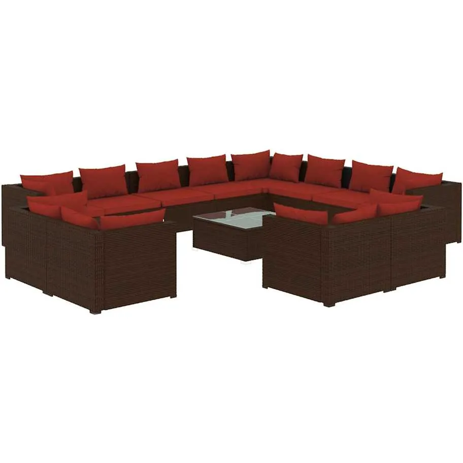 vidaXL 13-delige Loungeset met kussens poly rattan bruin