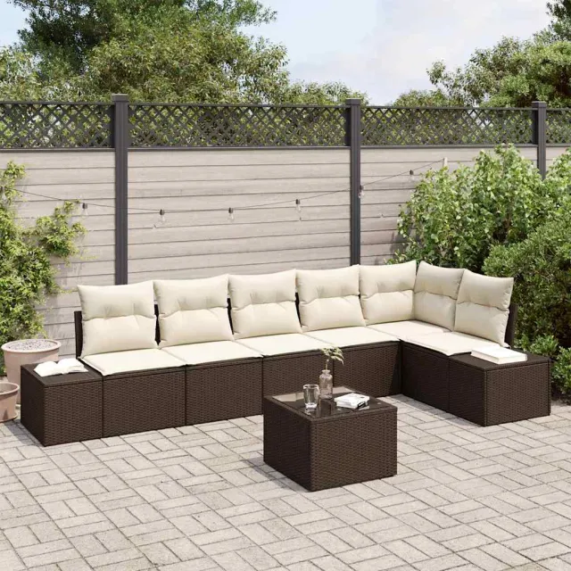vidaXL Tuinbankenset met opslag Bruin en Crème poly rattan, foto 2