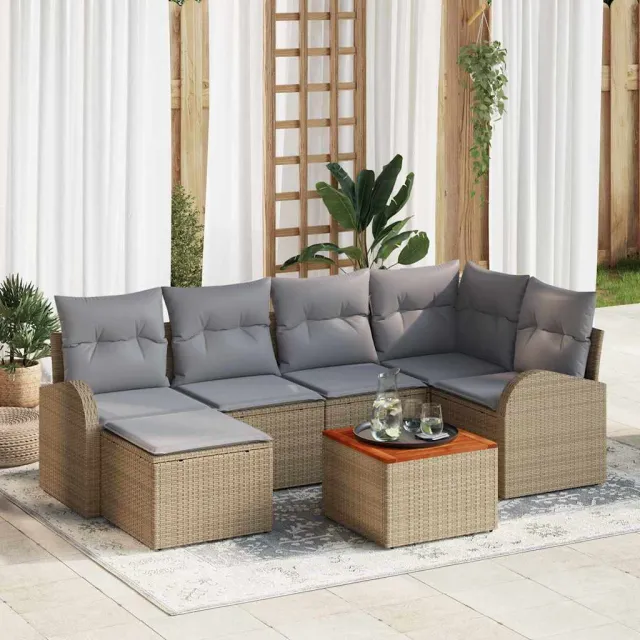 vidaXL Tuinbankenset 7 st Beige poly rattan, foto 2