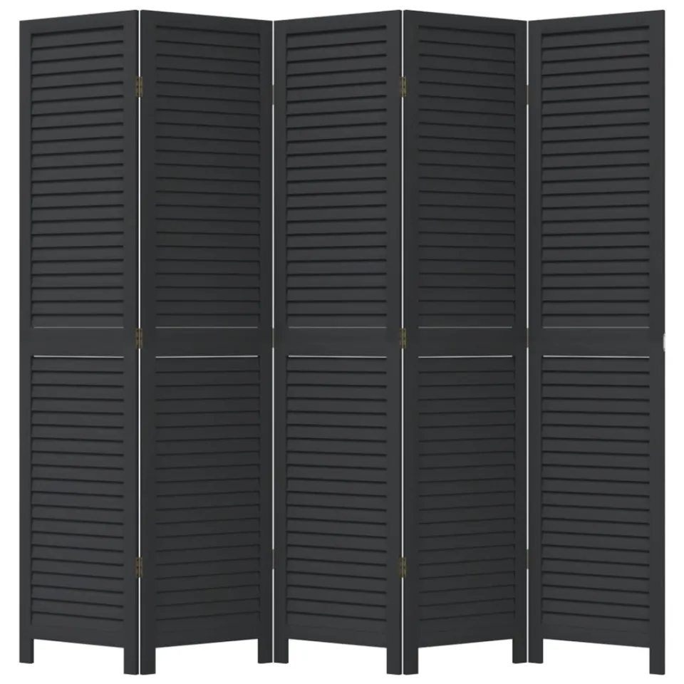 vidaXL Kamerscherm met 5 panelen massief paulowniahout zwart, foto 4