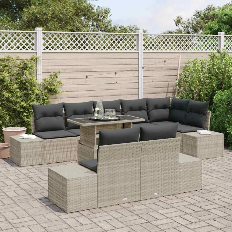 vidaXL Tuin Sofa Set 9 st Lichtgrijs poly rattan, foto 3