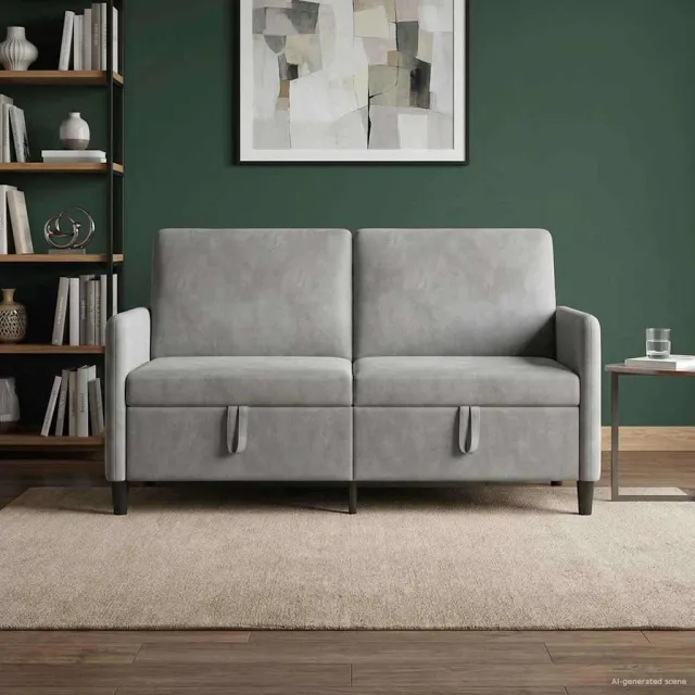 vidaXL Bank met opslag 2-zits Lichtgrijs 152 x 78 x 87 cm Polyester