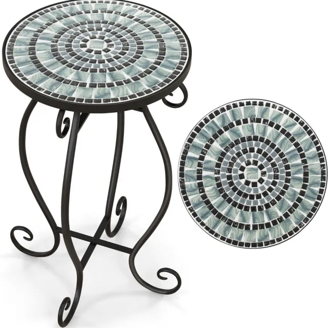 Trendmix Bijzettafel Buiten – Ronde Mozaïek Bijzettafel – Keramiek – Zwart – Ø30 x 50 cm