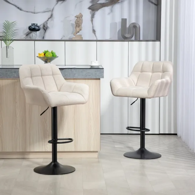 REDOM Barkruk - 2-delig - In hoogte verstelbaar en draaibaar - Met rugleuning en armleuningen - Retro stijl - Voor bar en keuken - Kunstleer - Crème wit - 57,5 x 52,5 x 93-114 cm Crèmewit
