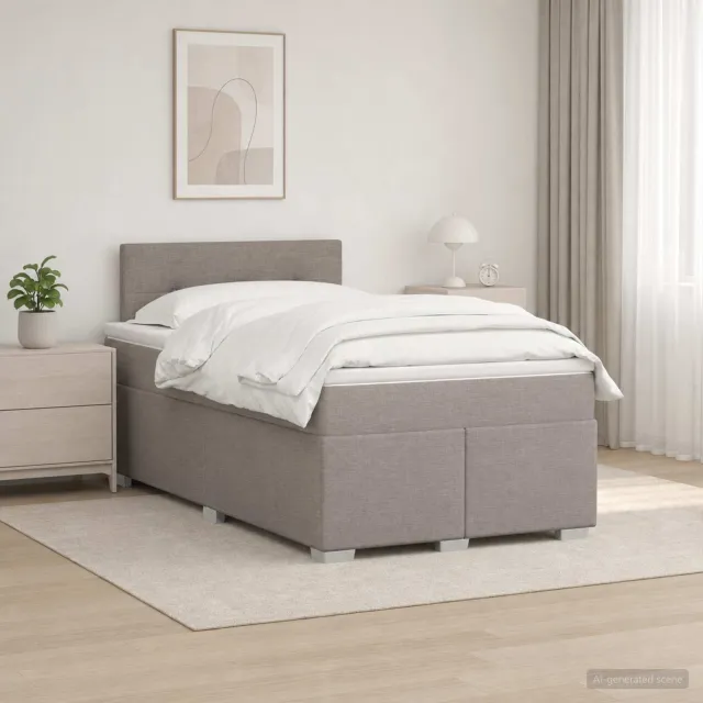 vidaXL Boxspringbed met matras met hoofdeinde Taupe 120 x 200 cm Stof