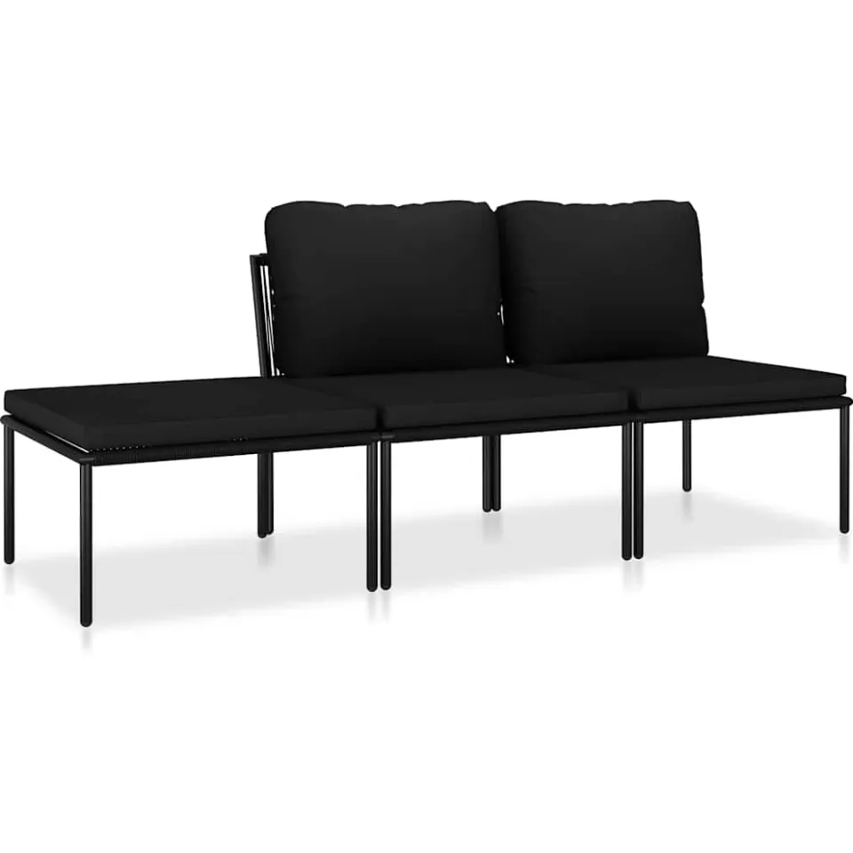 vidaXL 3-delige Loungeset met kussens PVC zwart, foto 3