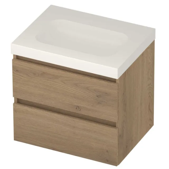 Basic-Line Moby 46 Badmeubelset Polystone Zonder Kraangat Greeploos 60x46x58 cm Pure Oak Glans Wit