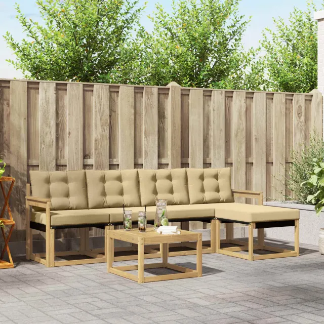 vidaXL Buiten bankenset 6 st 5-zits Wit en Beige Bruin