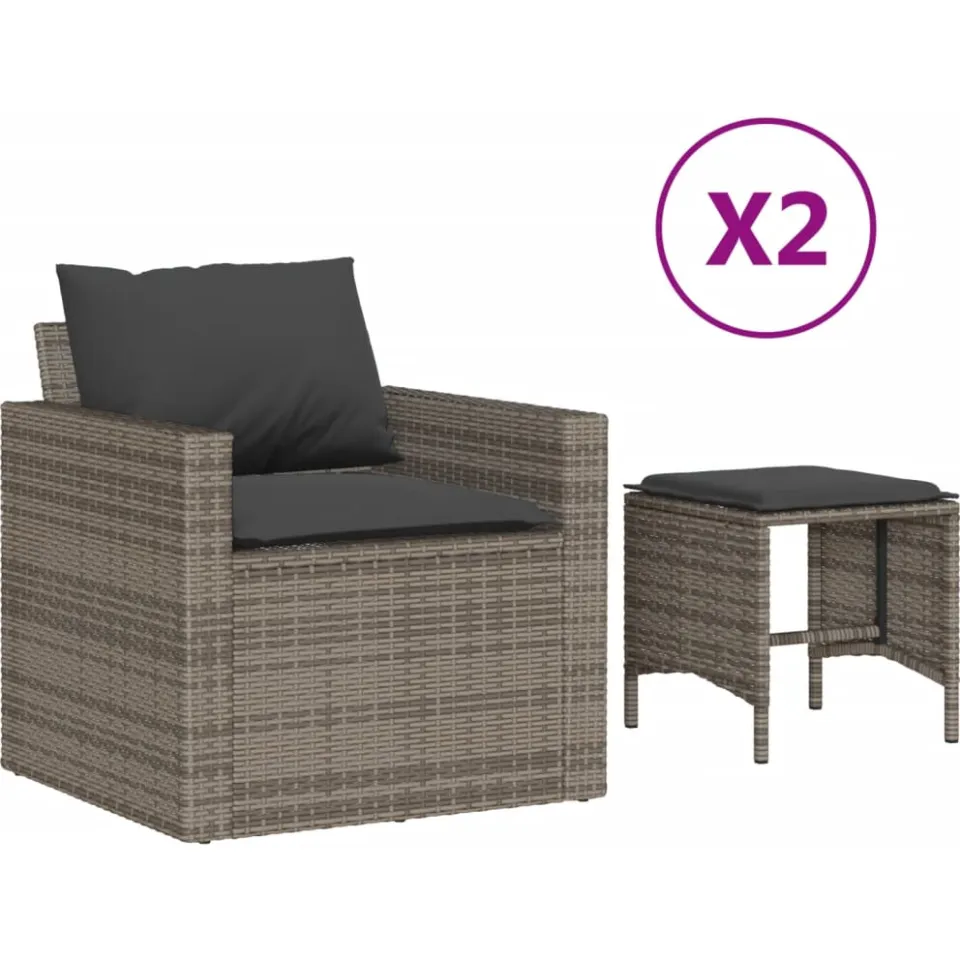 vidaXL 4-delige Loungeset met kussens poly rattan grijs, foto 3