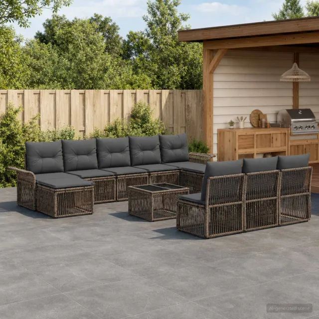 vidaXL Tuinbankenset 11 st 10-zits Grijs poly rattan