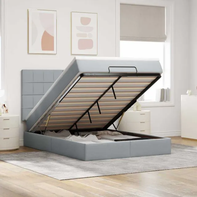 vidaXL Ottoman bed met matras 140x190cm stof lichtgrijs grijs