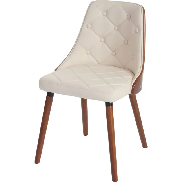 MCW Eetkamerstoel MCW-A75, bezoekersstoel keukenstoel, walnoot-look gebogen hout MVG-gecertificeerd ~ kunstleer crème